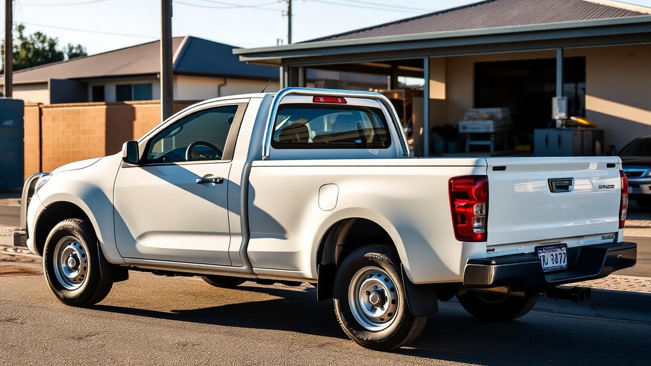 Clean white work ute parked in suburban Canberra